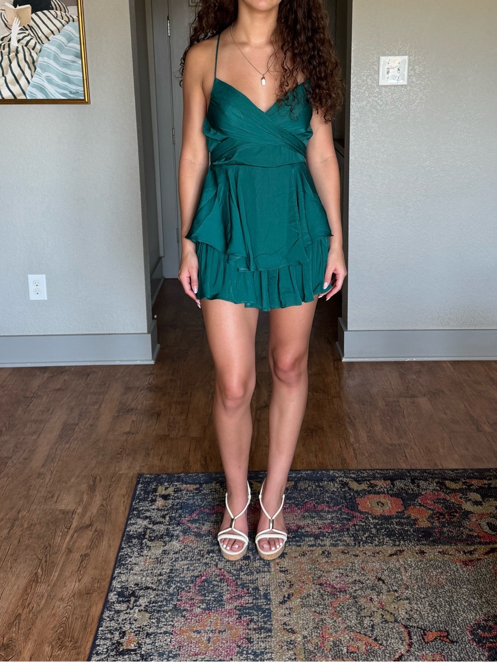 Native Daughters Emerald Green Ruffle Wrap Mini Dress Size Small